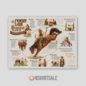 10 Principles To Live By The Cowboy Code Horizontal Canvas And Poster