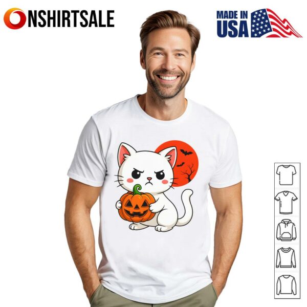 Angry Cat Pumpkin Halloween Cute Spooky Kitty T-Shirt
