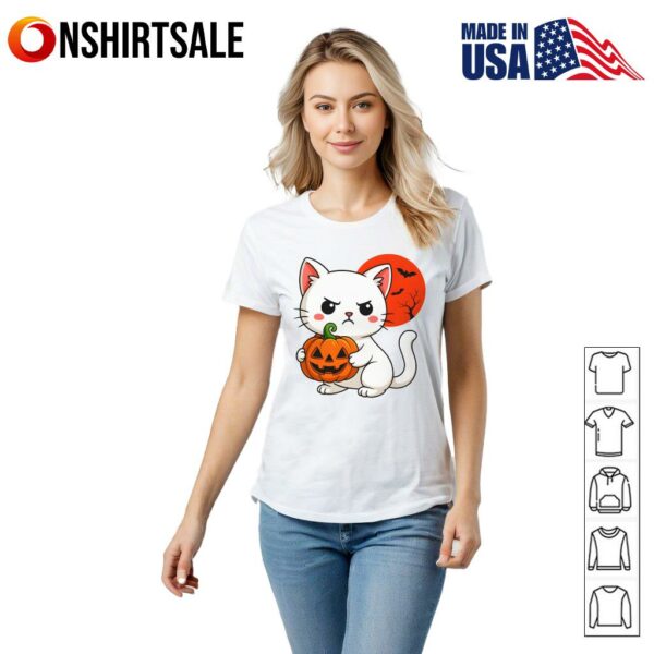 Angry Cat Pumpkin Halloween Cute Spooky Kitty T-Shirt