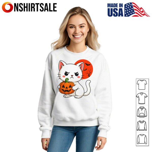 Angry Cat Pumpkin Halloween Cute Spooky Kitty T-Shirt