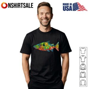 Colorful Psychedelic Fish Art Graphic Tee T Shirt 1