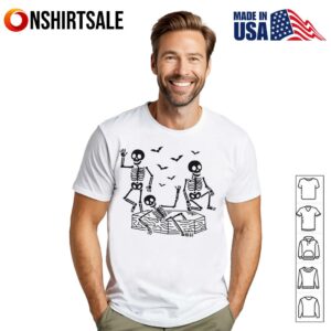 Dancing Skeletons Halloween Party Coffin Bats Funny Spooky T-Shirt