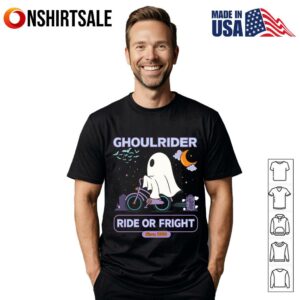 Ghoulrider Ride or Fright Funny Ghost Bicycle Halloween Spooky T-Shirt