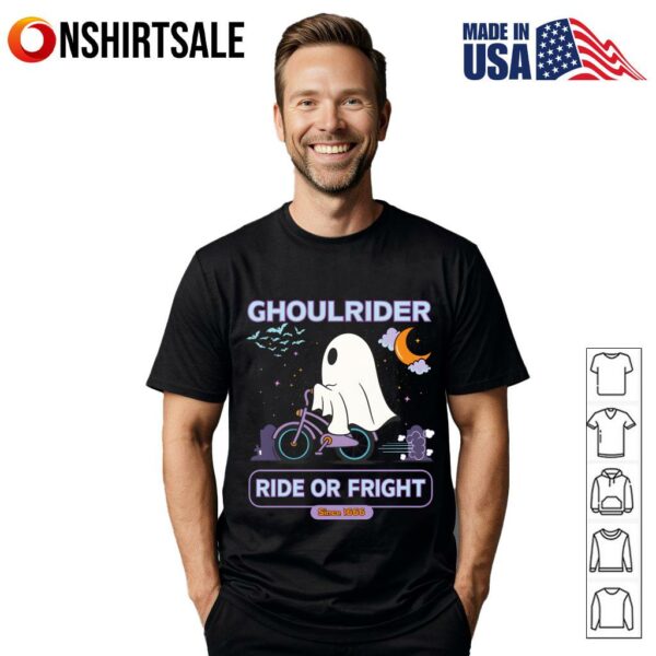 Ghoulrider Ride or Fright Funny Ghost Bicycle Halloween Spooky T-Shirt