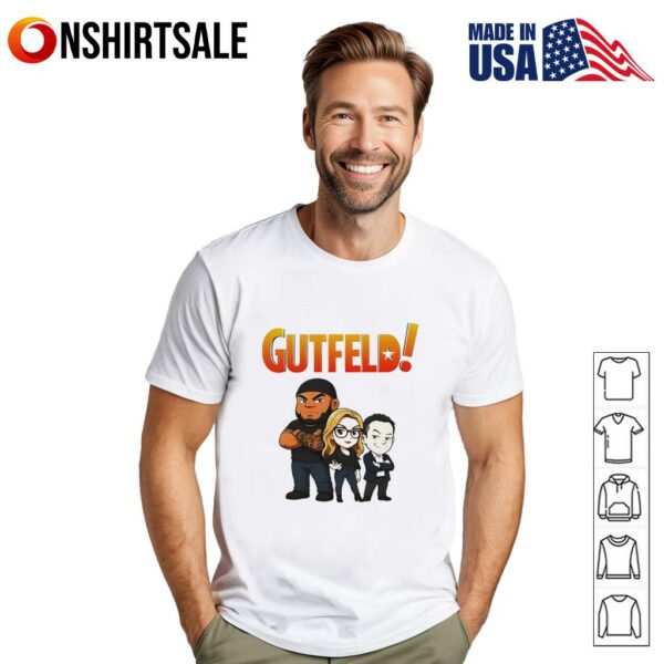 Gutfeld Crew Chibi Greg Gutfeld Kat Timpf and Tyrus T-Shirt