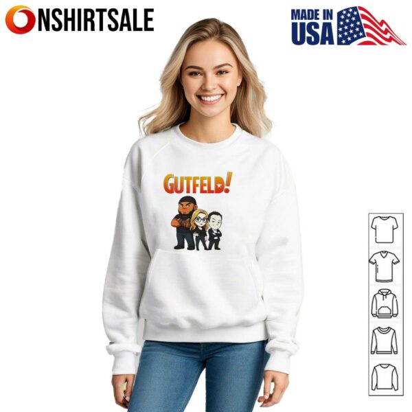 Gutfeld Crew Chibi Greg Gutfeld Kat Timpf and Tyrus T-Shirt