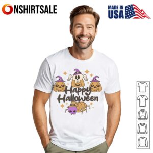 Happy Halloween Cute Pumpkins Skull Spider Witch Hat Spooky T-Shirt