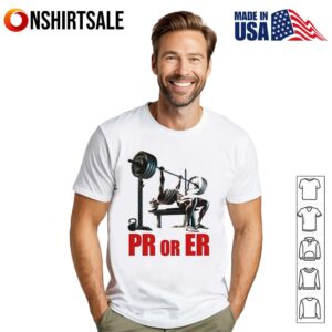 PR or ER skeleton weightlifting gym T-Shirt
