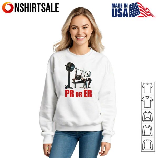 PR or ER skeleton weightlifting gym T-Shirt