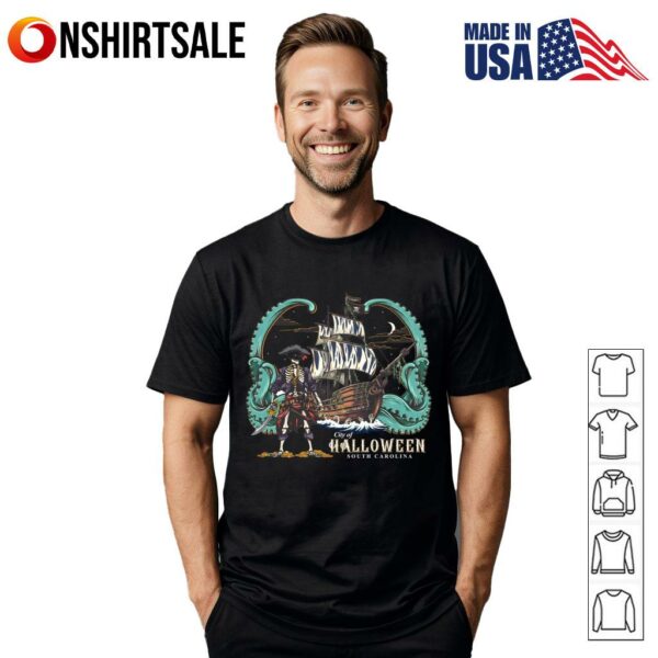 Pirate Ship Skeleton Halloween T-Shirt
