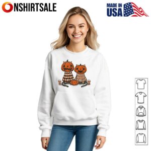 Pumpkin Head Cats Halloween With Ghost And Pumpkin Sweaters T Shirt 3