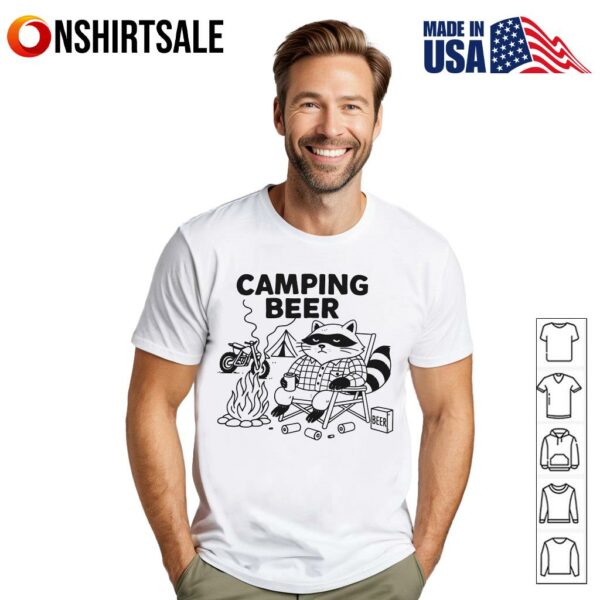 Raccoon Camping Beer Campfire Motorcycle T-Shirt