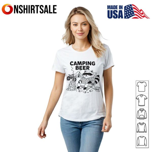 Raccoon Camping Beer Campfire Motorcycle T-Shirt