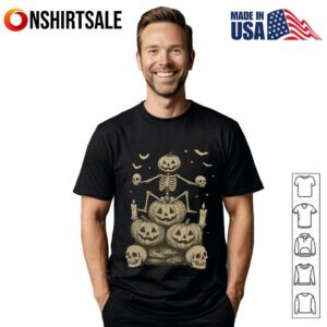 Skeleton Pumpkin Halloween T Shirt 1