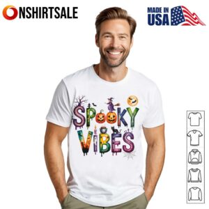 Spooky Vibes Halloween Cute Witch Pumpkin Cat Bat Witchy Vibes T-Shirt