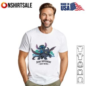 Stitch and Dragon funny stay different stay weird T-Shirt