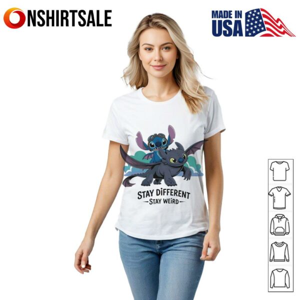 Stitch and Dragon funny stay different stay weird T-Shirt