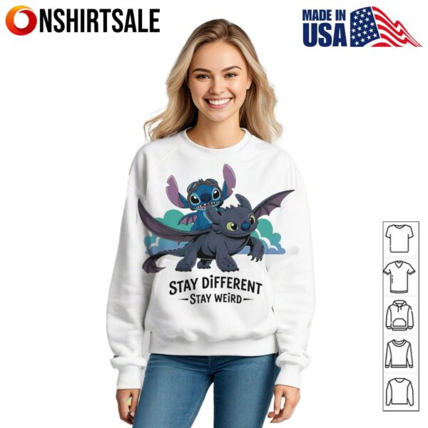 Stitch and Dragon funny stay different stay weird T-Shirt