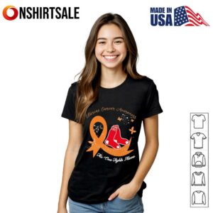 Uterine cancer awareness no one fights alone Boston Red Sox T Shirt 2