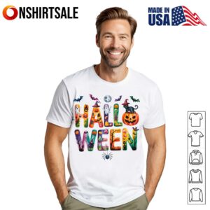 Halloween Cute Ghost Pumpkin Cat Bat Witchy Vibes T-Shirt