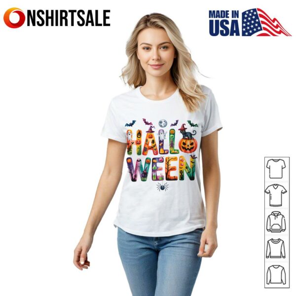 Halloween Cute Ghost Pumpkin Cat Bat Witchy Vibes T-Shirt