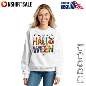 s Halloween Cute Ghost Pumpkin Cat Bat Witchy Vibes T Shirt 3