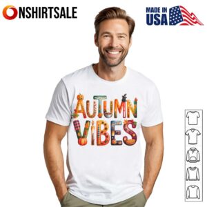 Watercolor Autumn Vibes Fall Letters Cute Pumpkin Coffee Cozy Autumn T-Shirt
