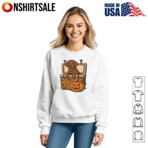 Cute Puppy in Cooler with Jack O'Lantern Pumpkin Fall Halloween T Shirt 3