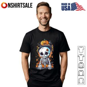 Cute Skeleton Pumpkin Halloween Spooky Fall Autumn Skull T-Shirt