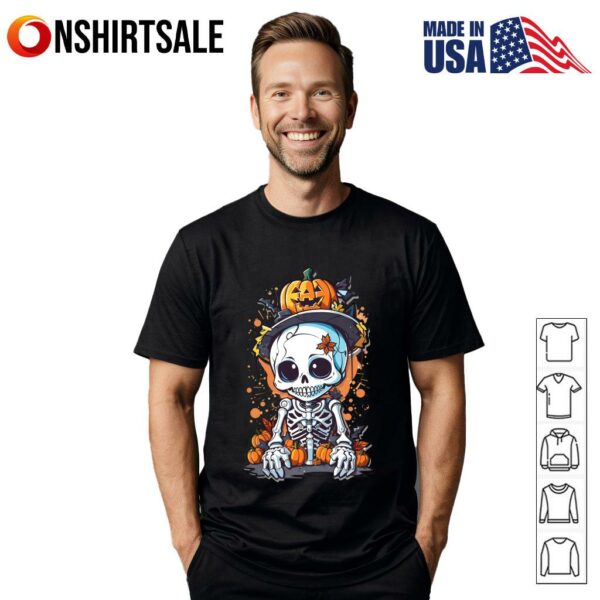 Cute Skeleton Pumpkin Halloween Spooky Fall Autumn Skull T-Shirt