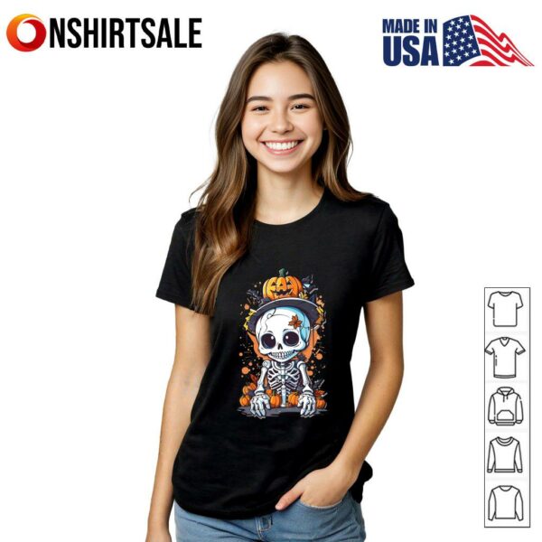 Cute Skeleton Pumpkin Halloween Spooky Fall Autumn Skull T-Shirt
