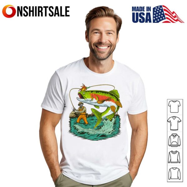 Skeleton Fly Fishing On The River Countryside Vintage T-Shirt
