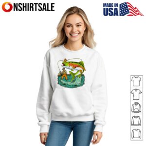 Skeleton Fly Fishing On The River Countryside Vintage T Shirt 3