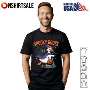 Spooky Goose Halloween Goose with Witch Hat and Black Cat T Shirt 1