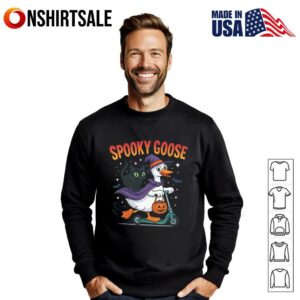 Spooky Goose Halloween Goose with Witch Hat and Black Cat T Shirt 2