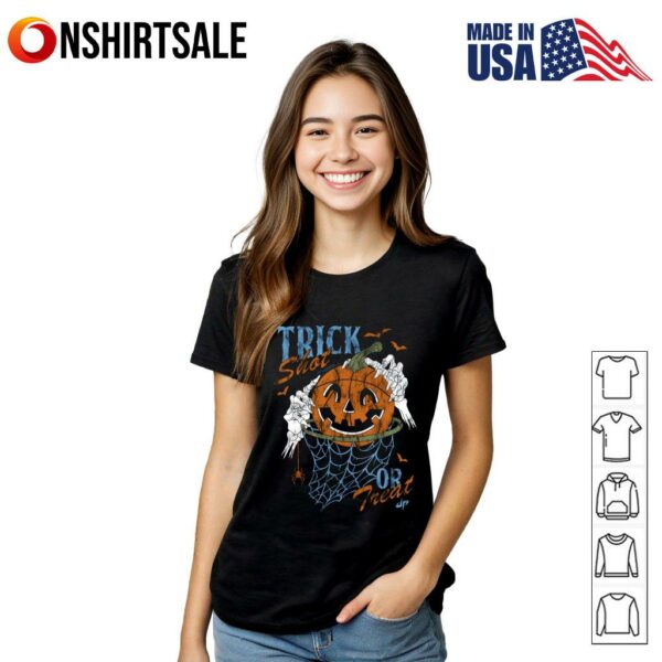 Trick Shot Or Treat Pumpkin Skeleton Hands Halloween T-Shirt