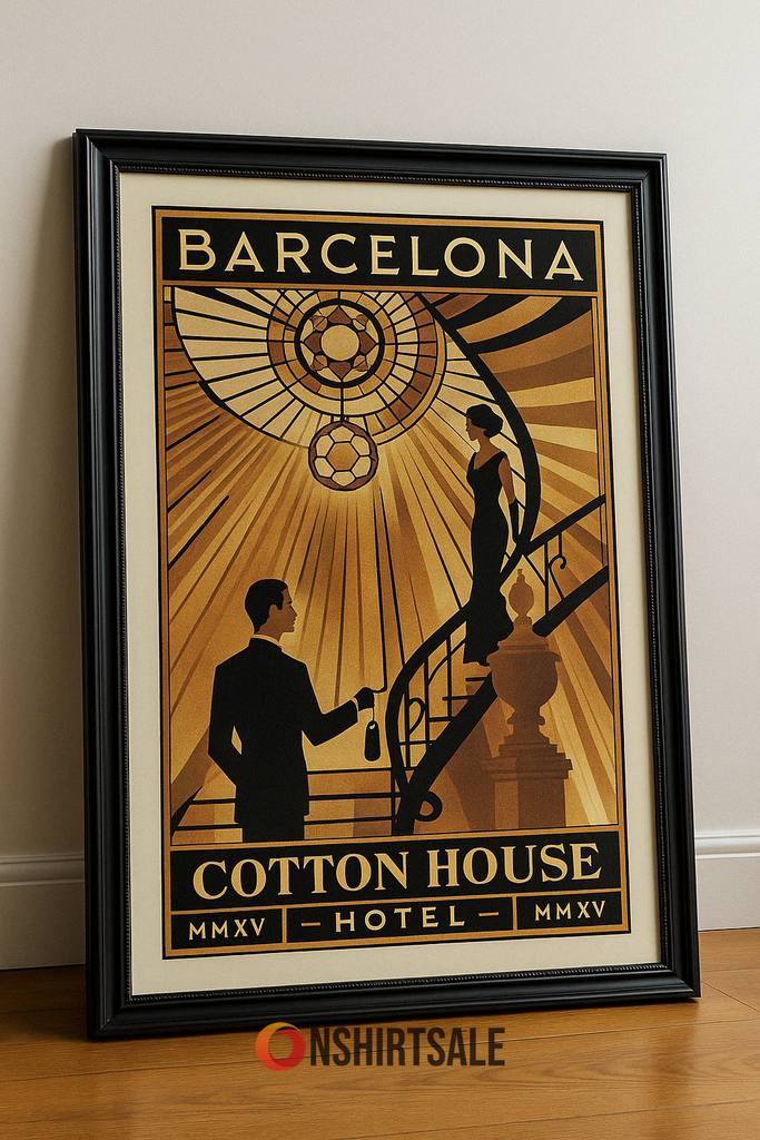 Barcelona Travel Art Decor Poster, House Hotel Wall Art Print in Vintage Style Frame