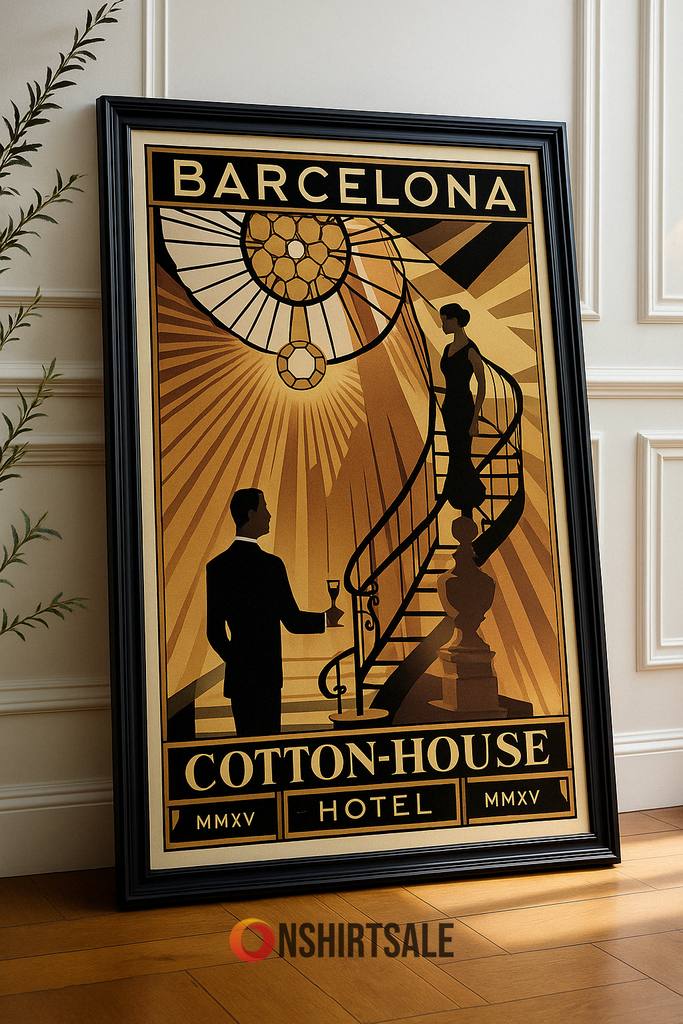 Barcelona Travel Art Decor Poster, House Hotel Wall Art Print in Vintage Style Frame